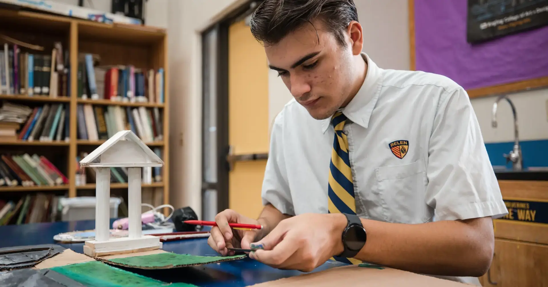 Belen Jesuit student creating art.