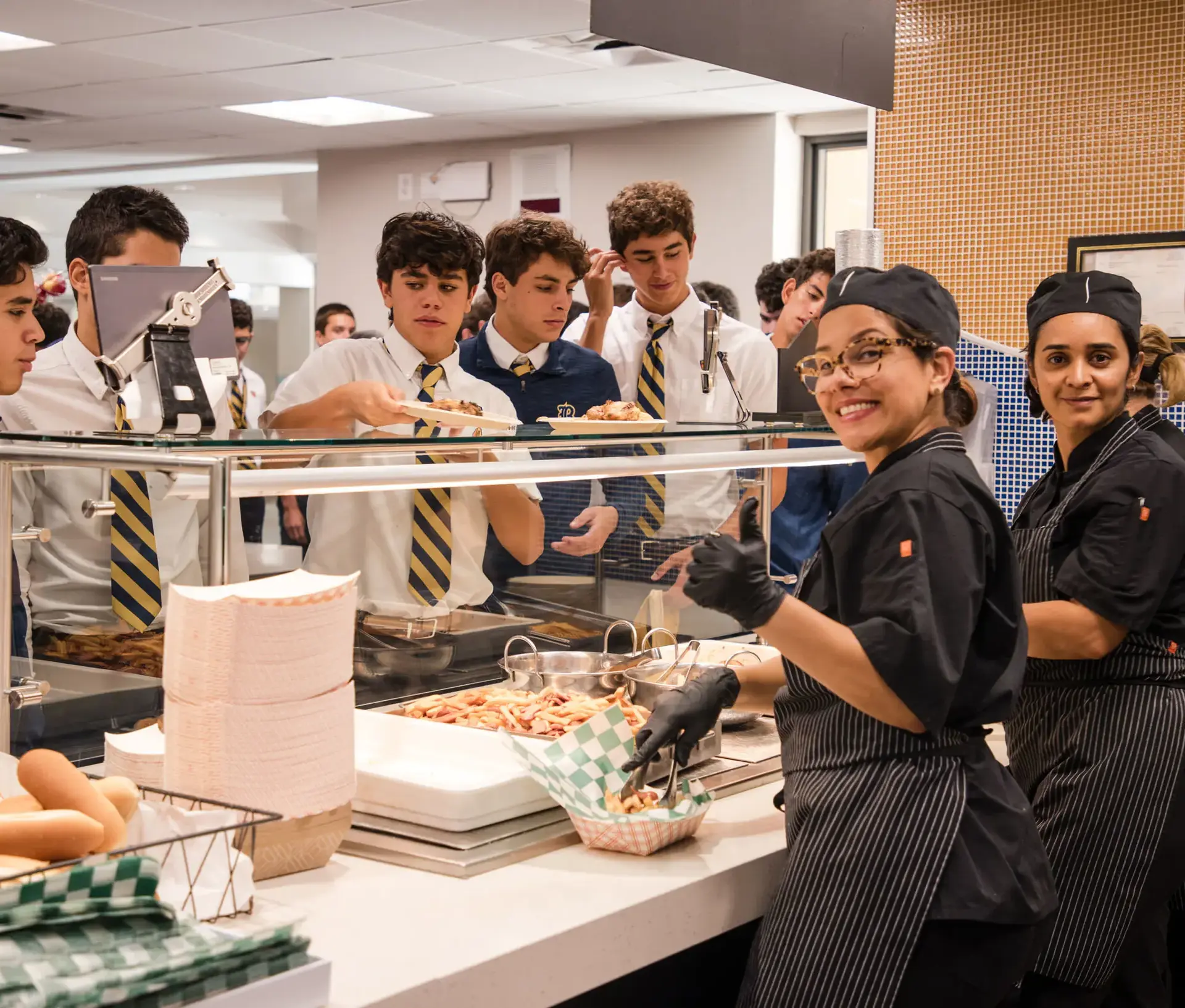 Students having lunch in the Sarria Family Dining Hall
