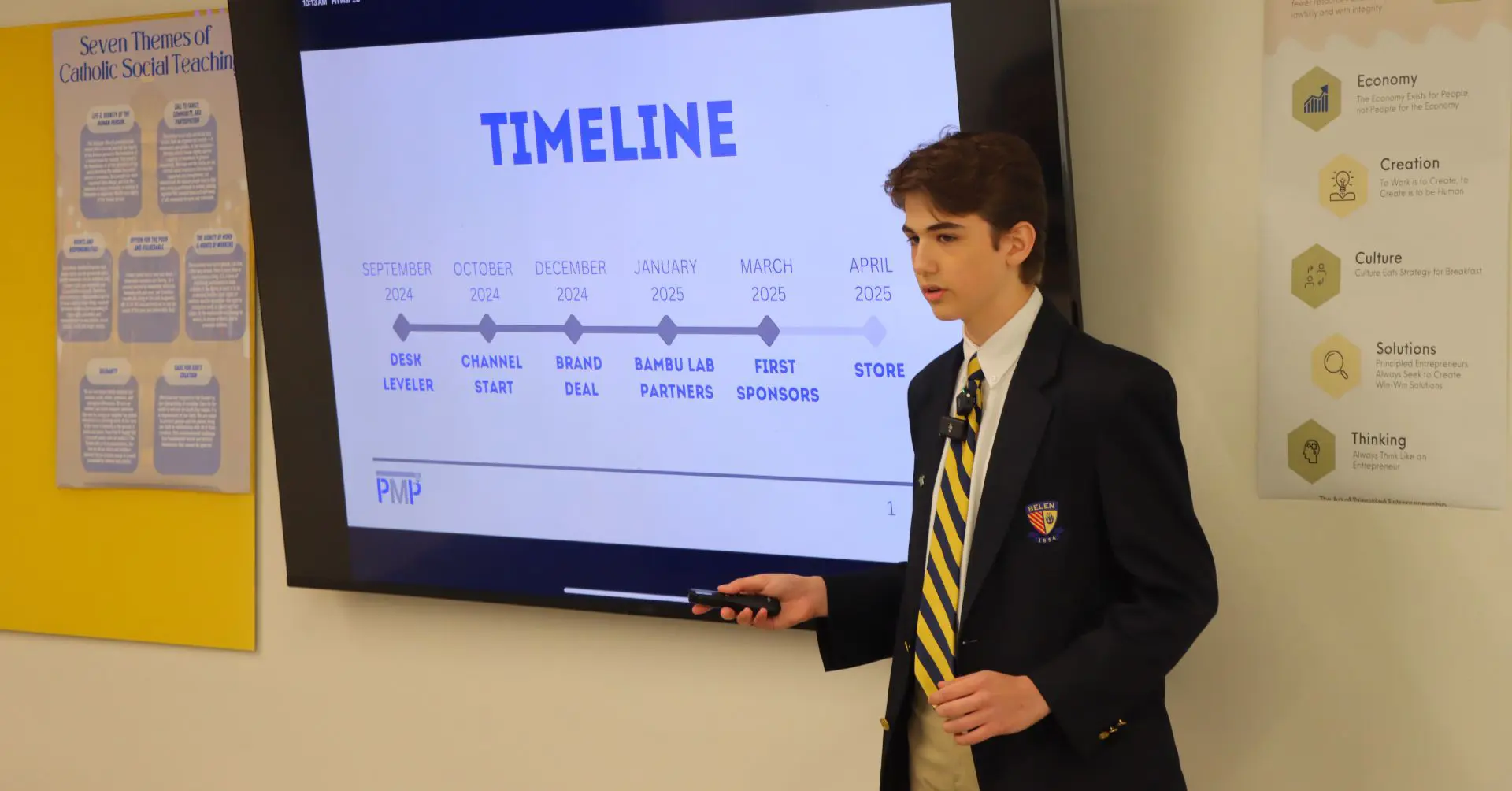 Student giving a presentation at the Middle School Pitch Competition