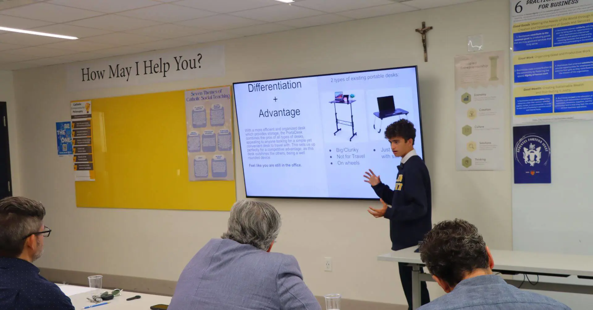 Student giving a presentation at the Middle School Pitch Competition