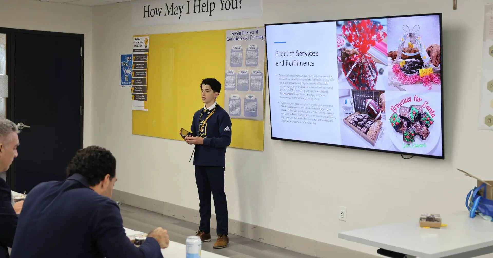 Student giving a presentation at the Middle School Pitch Competition