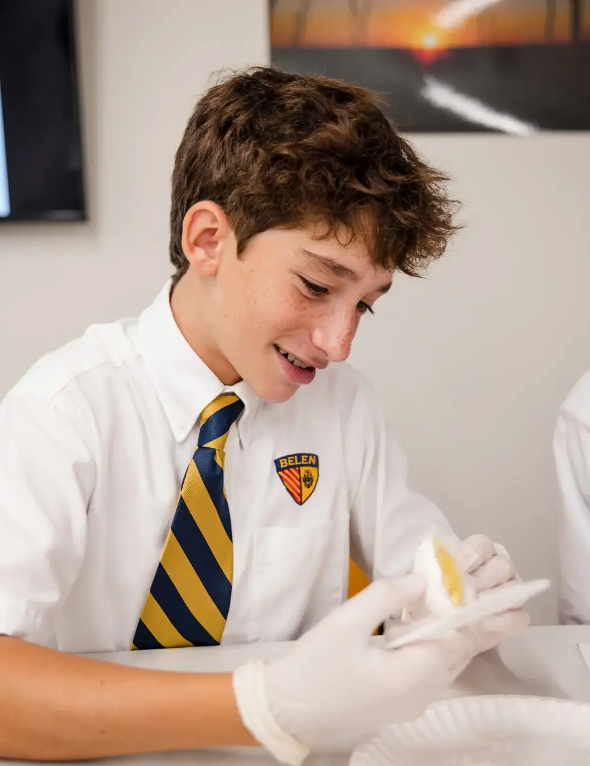 Belen Jesuit Middle School student in a science class.