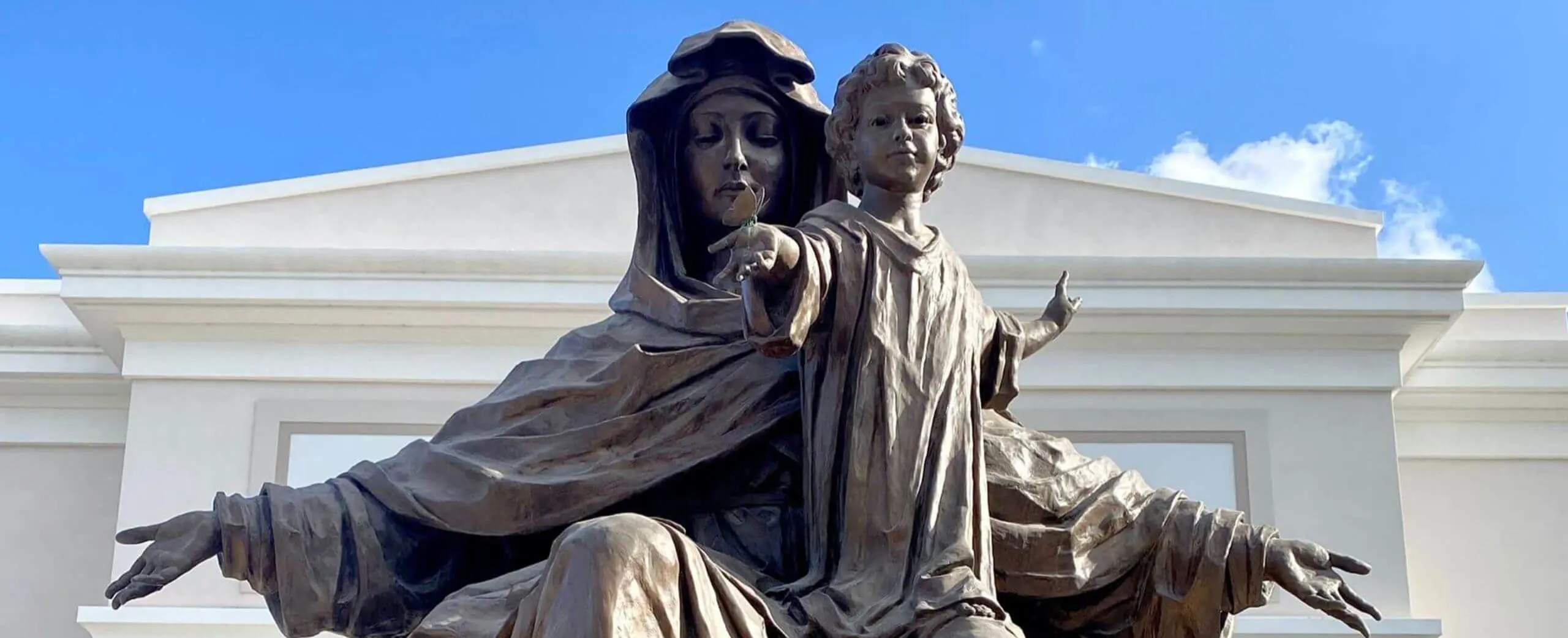 View of the Alma Mater statue outside the Our Lady of Belen Chapel.
