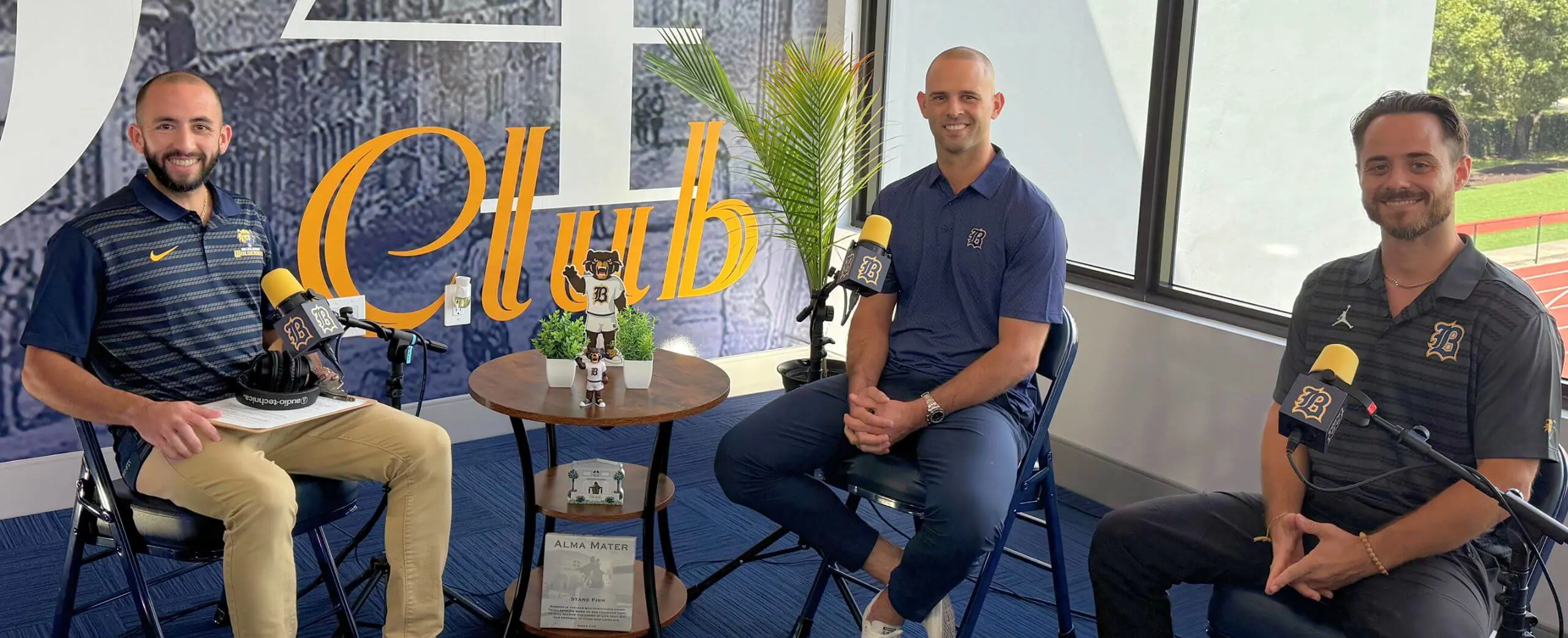 Belen Jesuit Alumni taking recording a Because Belen Podcast