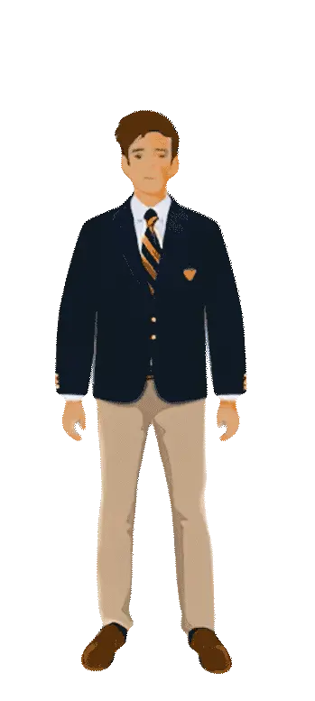 Animated Belen Jesuit Senior character wearing a blazer and tie.