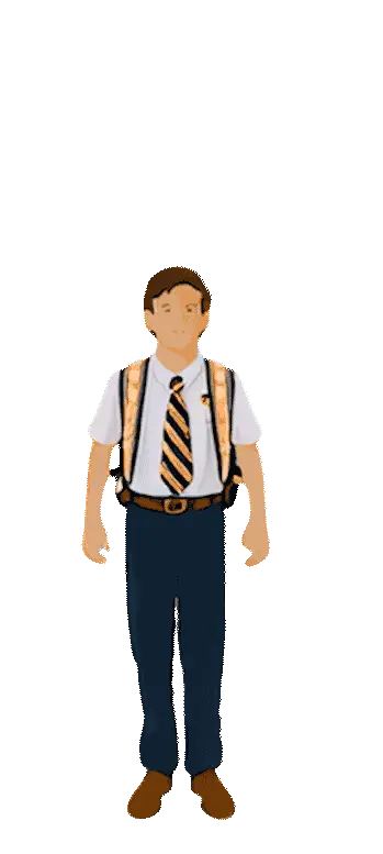 Belen Jesuit 6th grade animated character wearing a backpack.