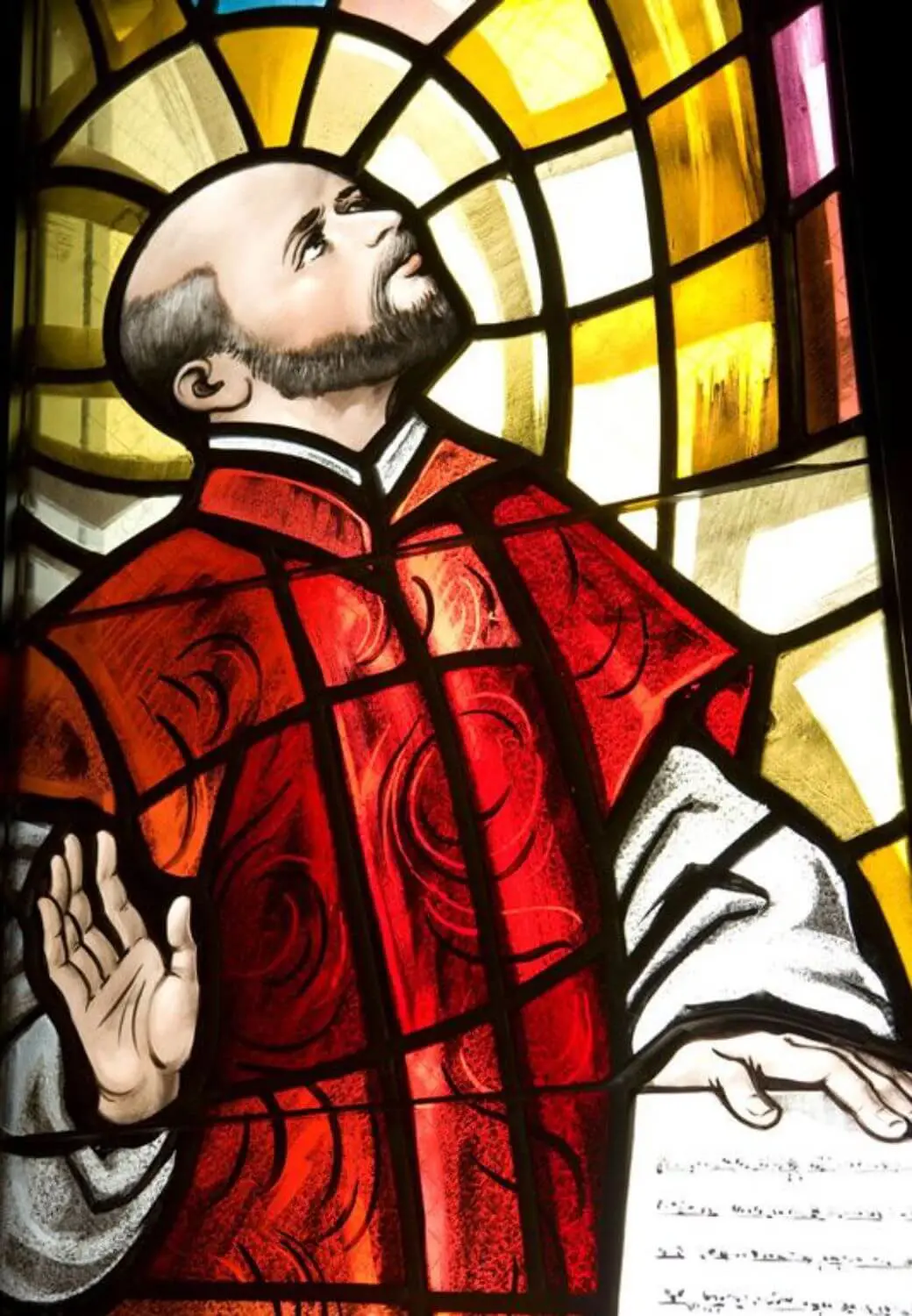 Stained glass window of St. Ignatius of Loyola