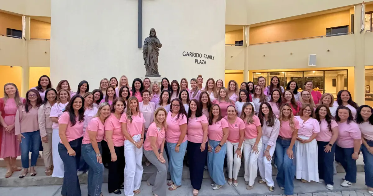 Members of the Women of Grace Foundational Study Cohort gather in the Garrido Family Plaza. 